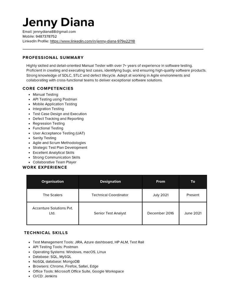Manual Tester Resume Overview | PDF | Software Testing | Software ...