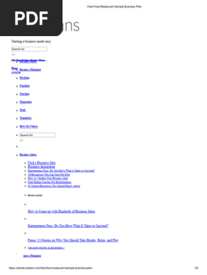 Fast Food Restaurant Sample Business Plan