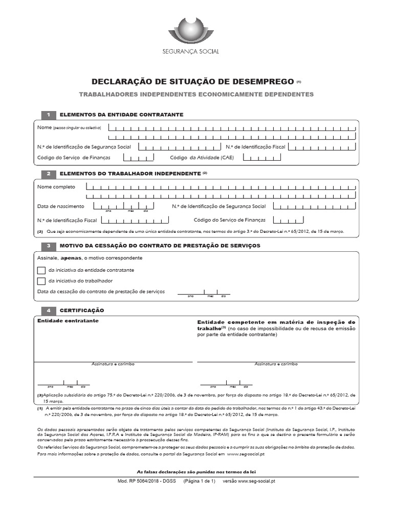 Declaração de Situação de Desemprego RP 5064 | PDF | Bem-estar social