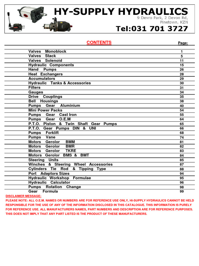 Hydraulic Valves and Components Catalog | PDF | Valve | Pump
