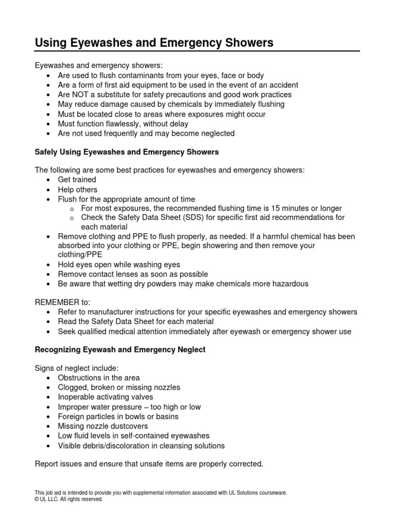 Using Eyewashes and Emergency Showers Job Aid PS5-101017 | PDF ...
