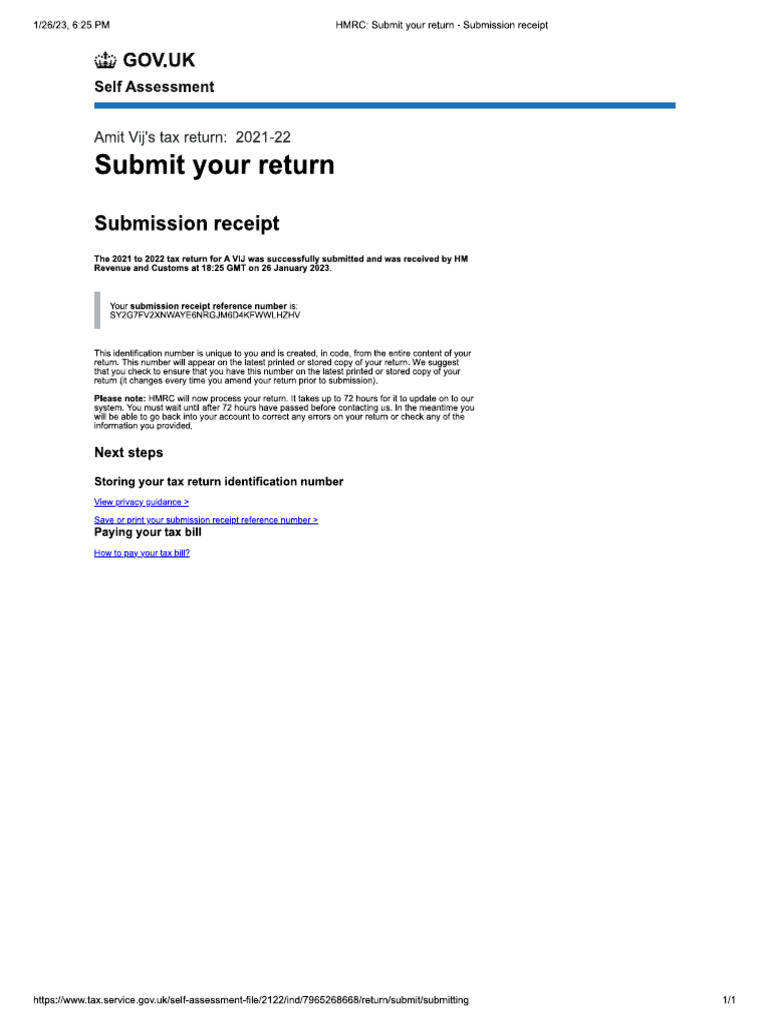 HMRC Return Confirmation | PDF