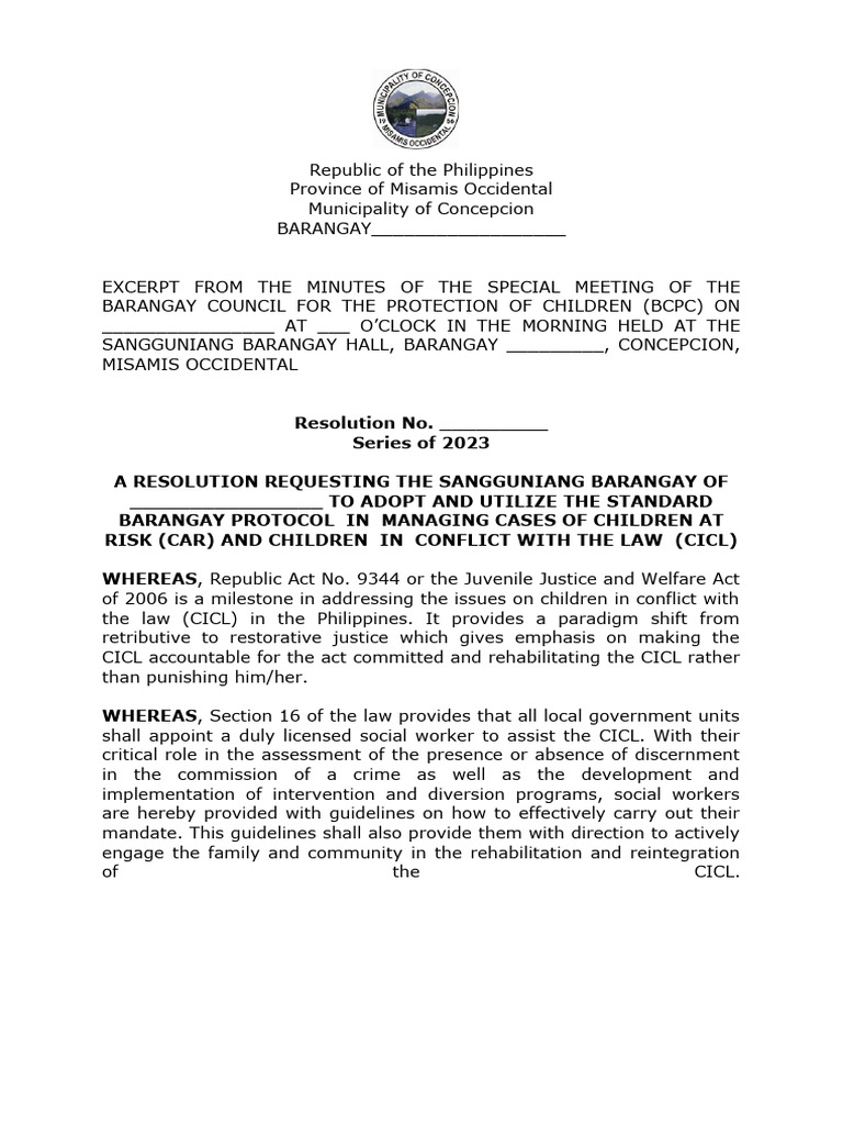 BCPC Resolution Requesting SBM for the Adoption of CAR & CICL Protocol ...