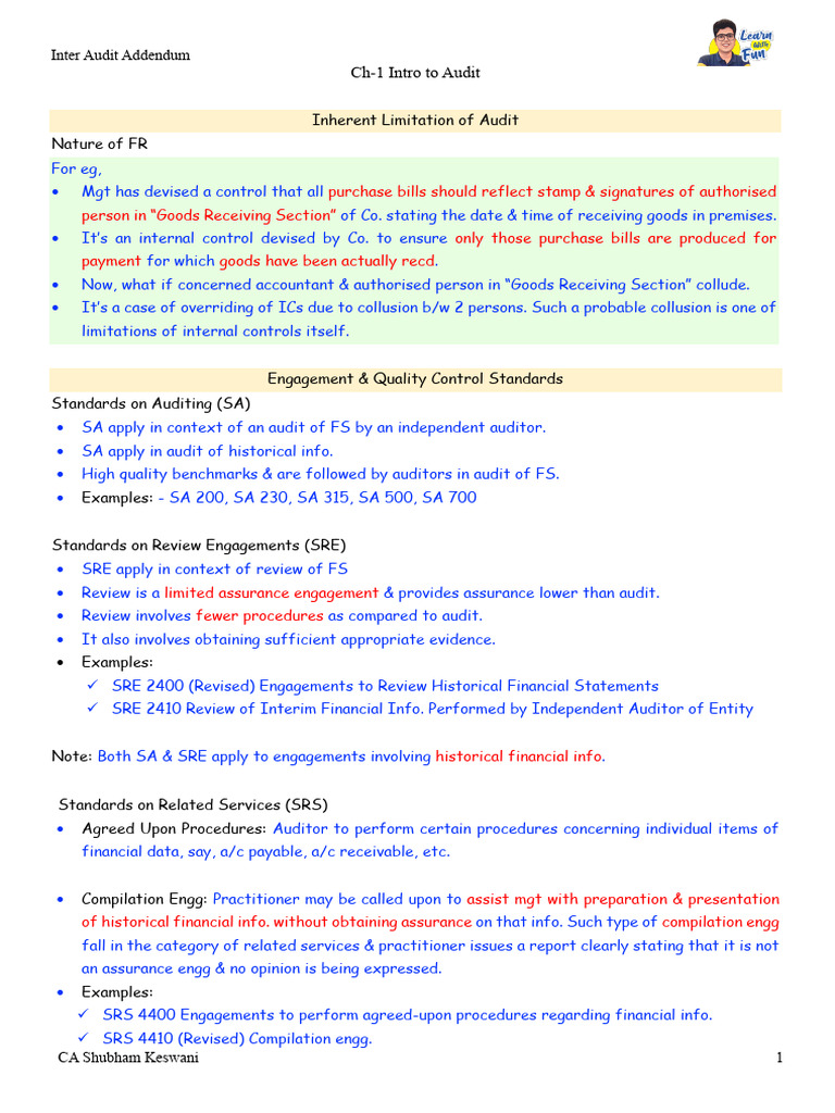 CA Inter Audit Addendum | PDF | Audit | Financial Audit