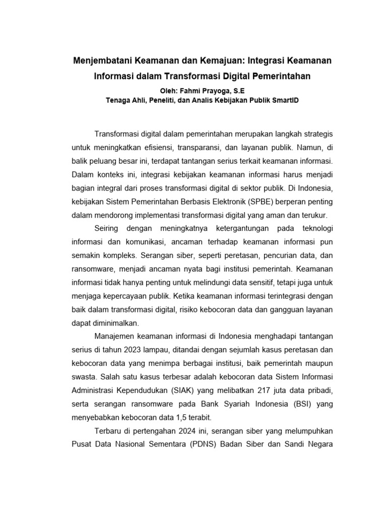 Keamanan Siber dalam Transformasi Digital Pemerintahan | PDF