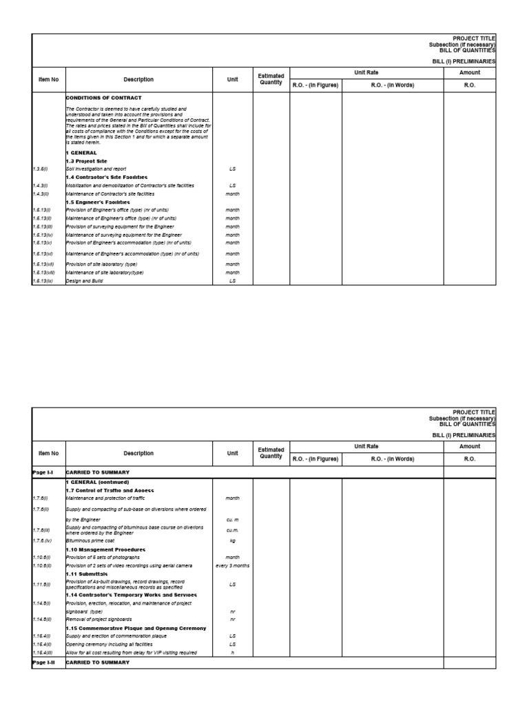BoQ - Format | PDF | Road Surface | Concrete