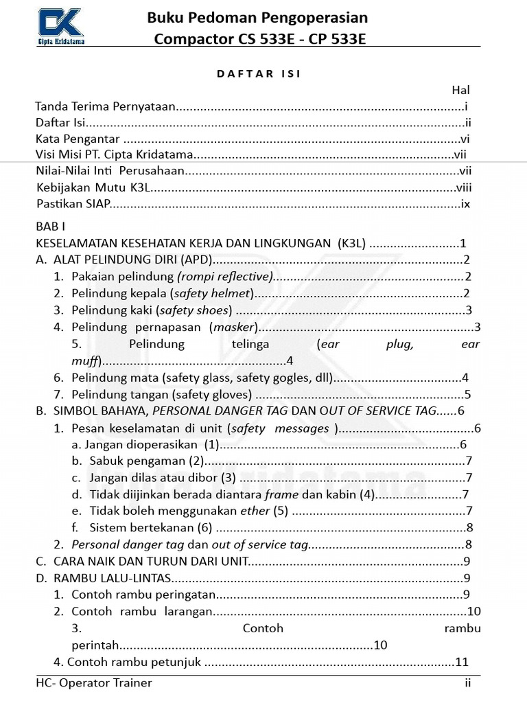 Panduan Operasional Compactor CS 533E | PDF