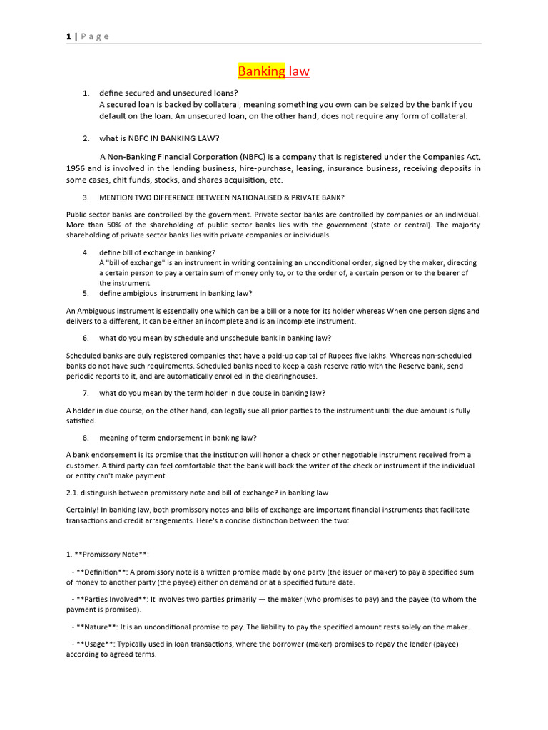 Banking Law: Loans, Instruments & Regulations | PDF | Promissory Note ...