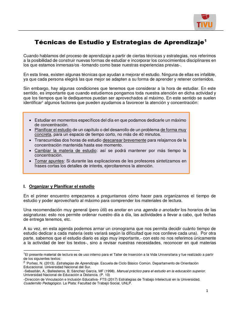 Técnicas de Estudio Efectivas | PDF | Sumario abstracto) | Aprendizaje