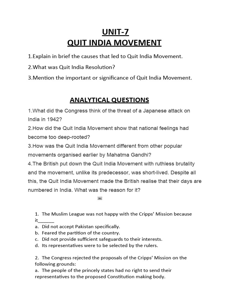 Overview of the Quit India Movement | PDF | Mahatma Gandhi | British Raj
