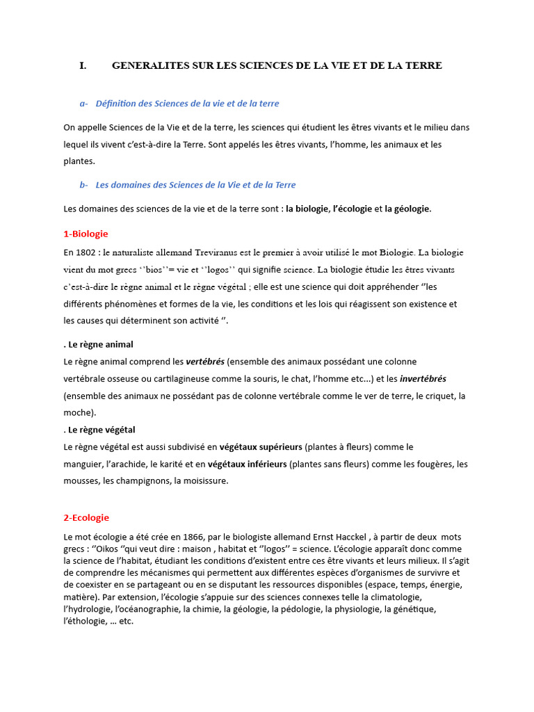 Définition des Sciences de la Vie et de la Terre | PDF | Biologie ...