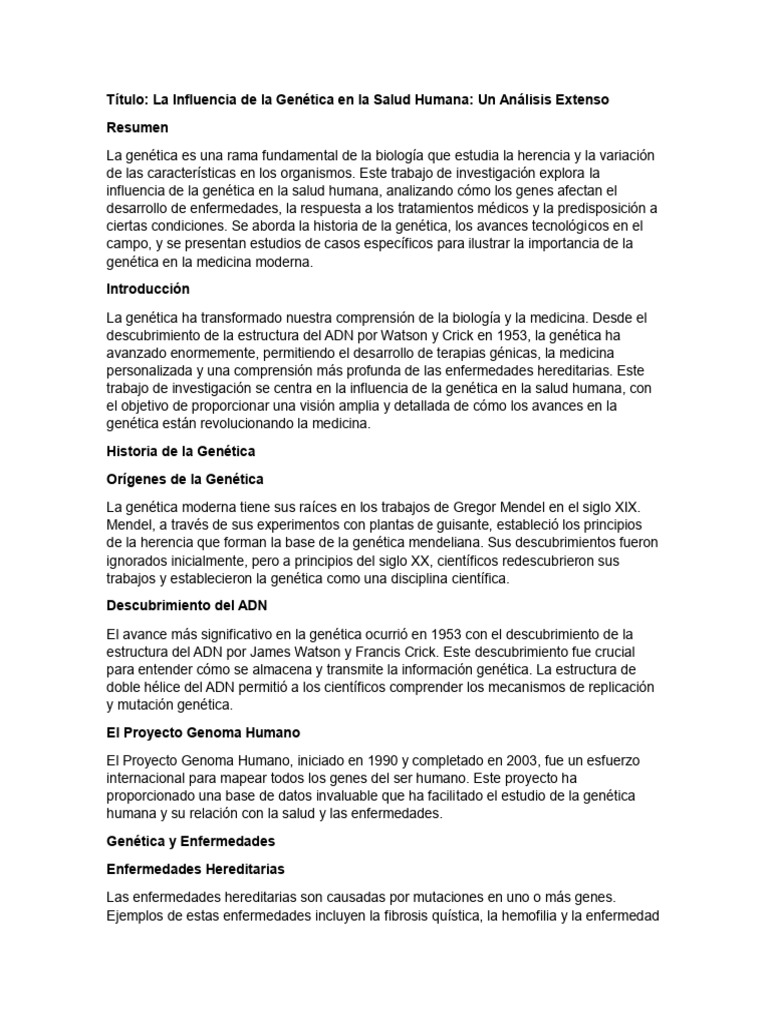 Genética y Su Impacto en la Salud Humana | PDF | Genética | Cáncer