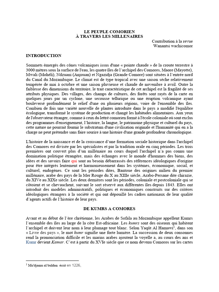 Histoire et peuplement des Comores | PDF | Parenté | Afrique