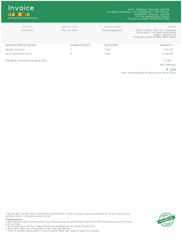 Customer Invoice for Groceries | PDF | Business Documents | Taxes