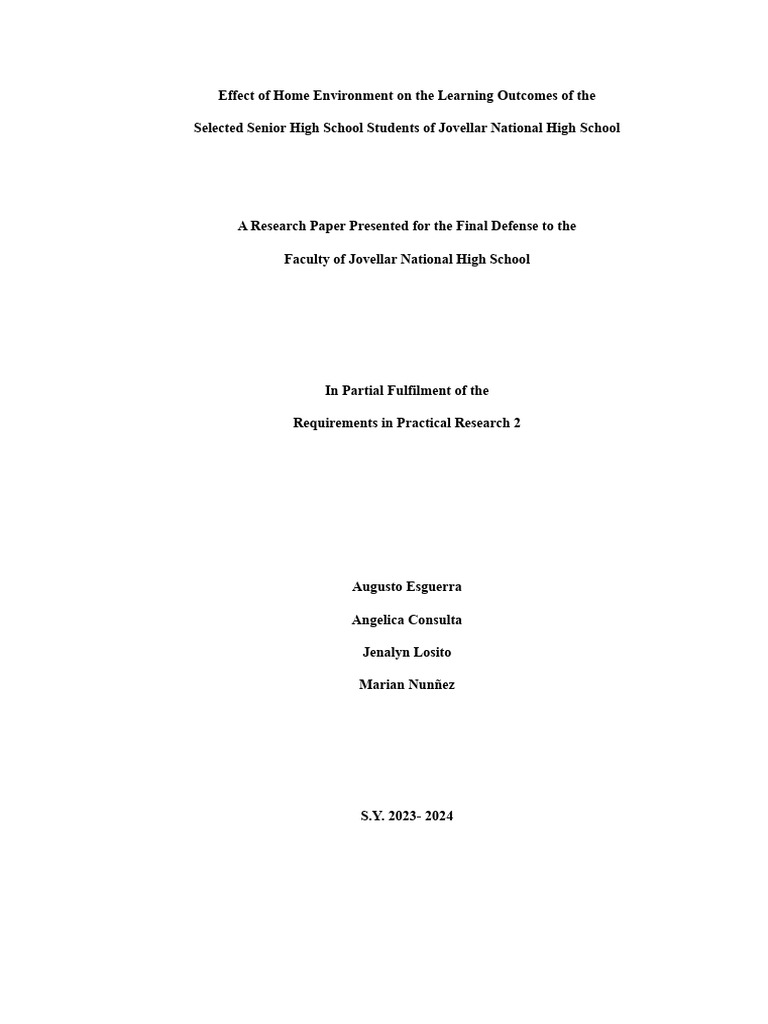 Effect of Home Environment On The Learning Outcomes.... | PDF ...
