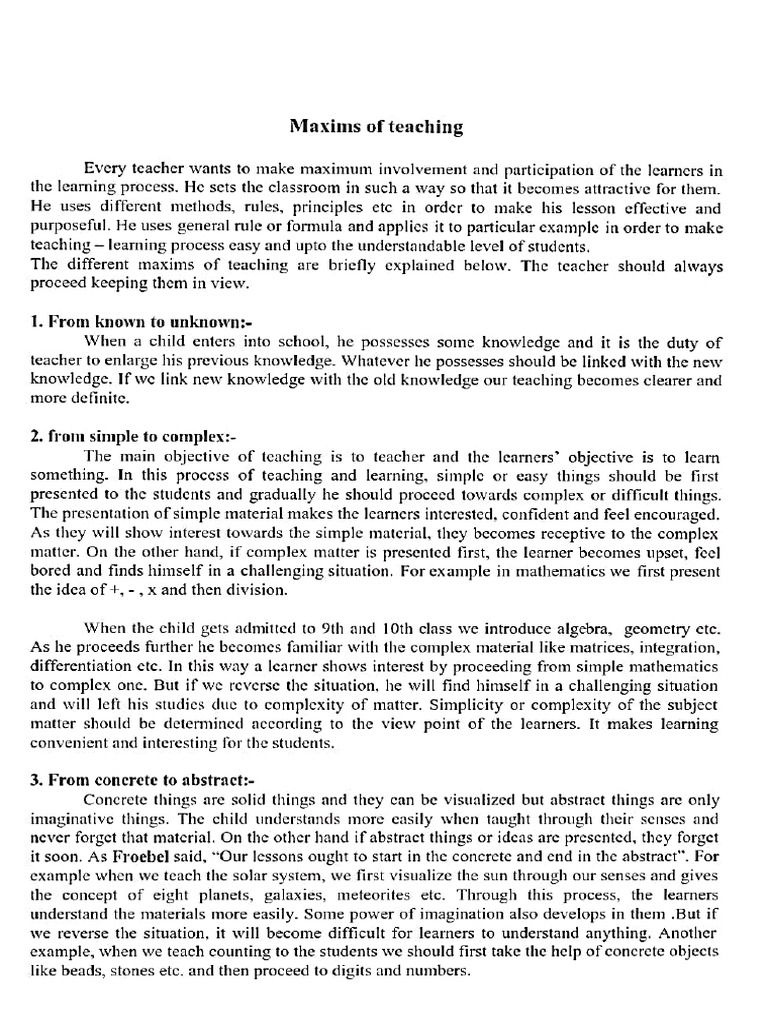 Maxims of Teaching | PDF