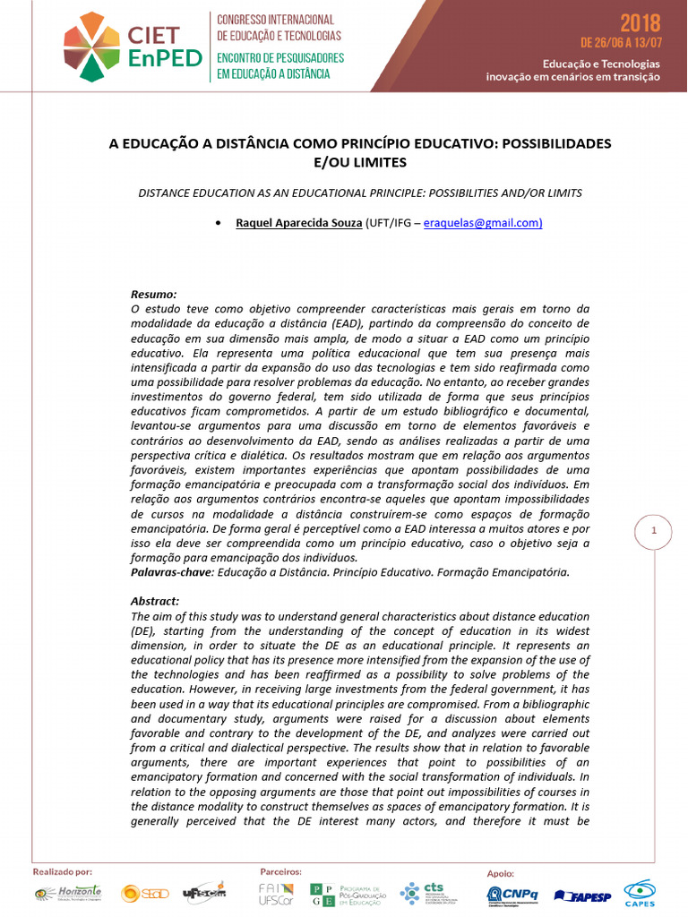 Educação a Distância: Possibilidades e Limites | PDF | Educação à ...