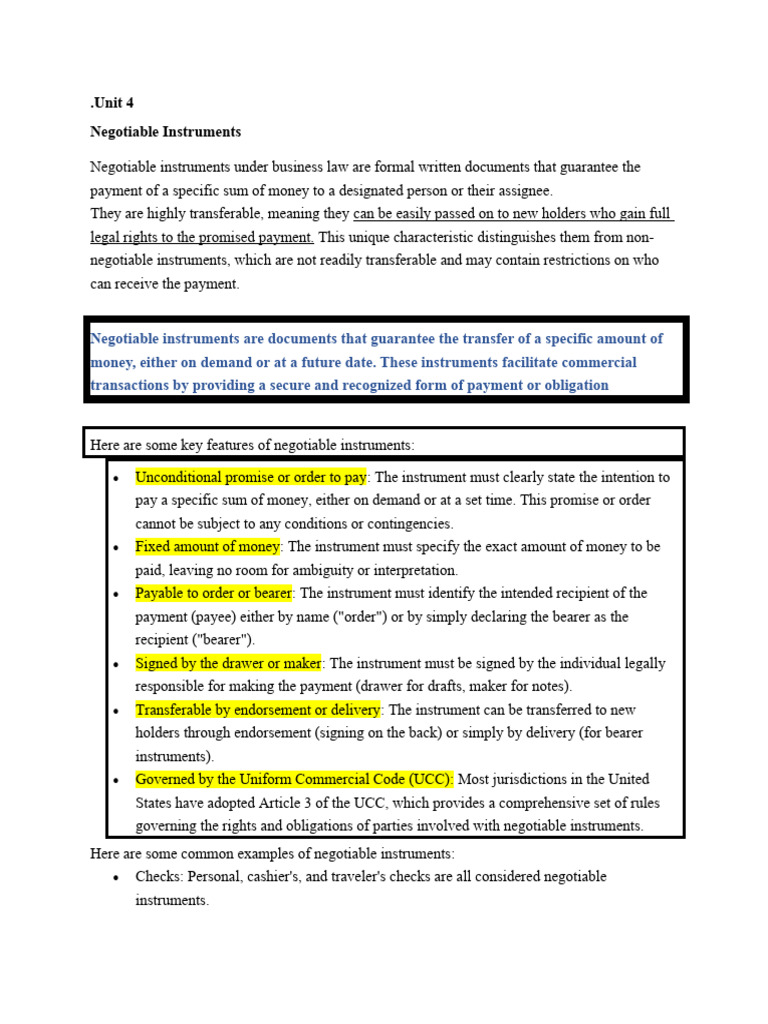 B Law Notes | PDF | Negotiable Instrument | Cheque