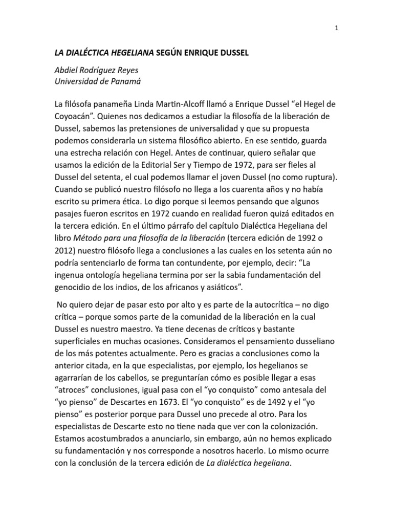 Dialéctica Hegeliana en Dussel | PDF | Georg Wilhelm Friedrich Hegel ...
