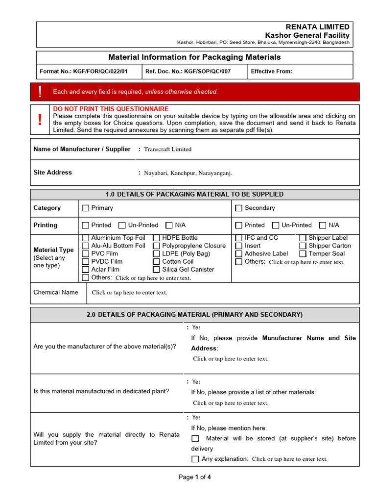 Material Information - Packaging | PDF | Packaging And Labeling | Materials