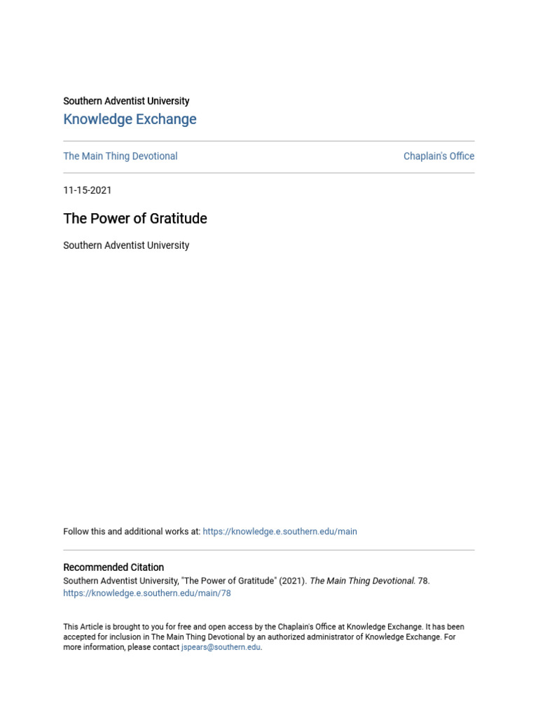 The Power of Gratitude | PDF | Gratitude | Religious Belief And Doctrine