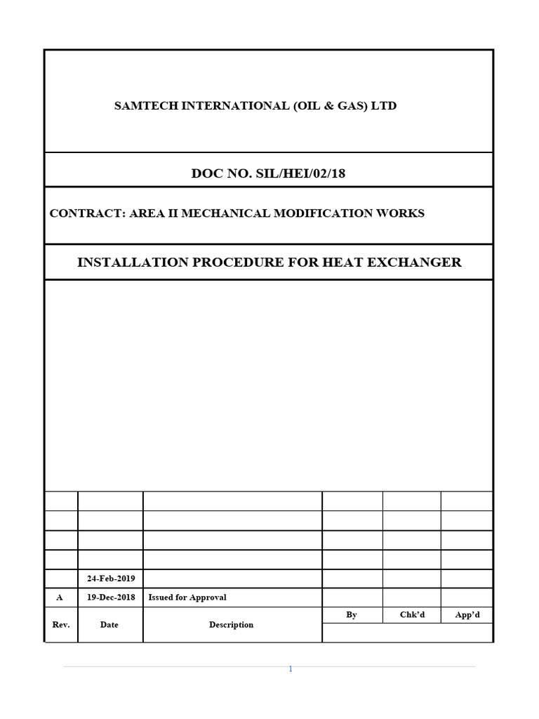 Heat Exchanger Installation Procedure | PDF | Crane (Machine) | Forklift