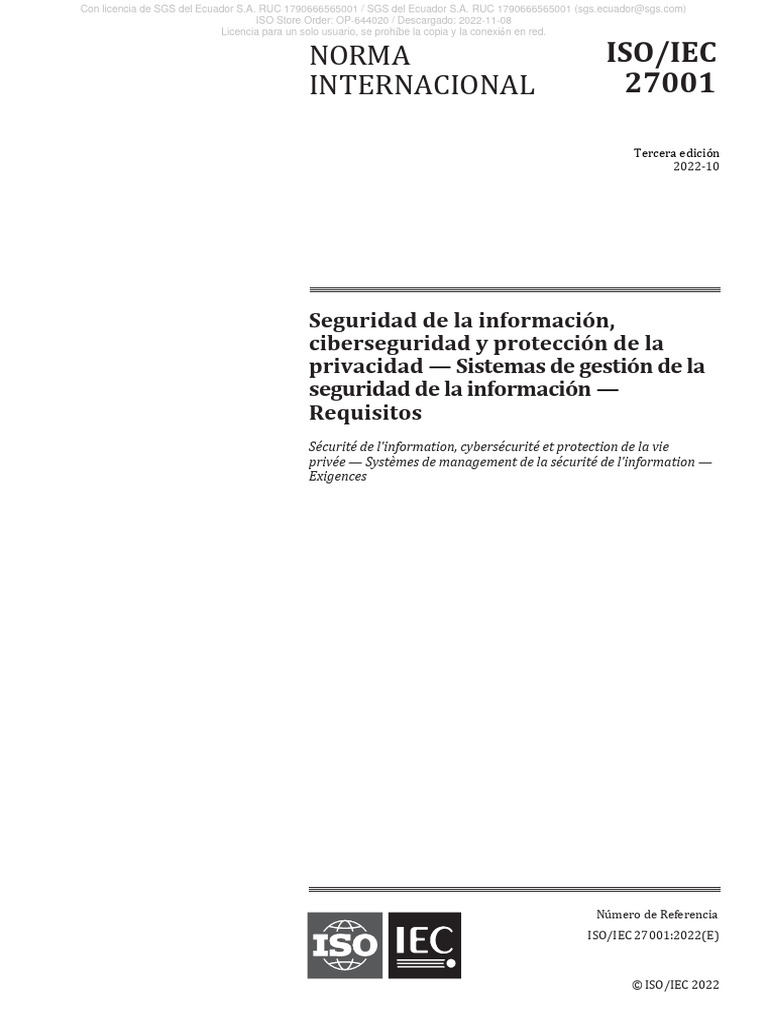 Norma Iso 27001 | PDF | Seguridad de información | Organización ...