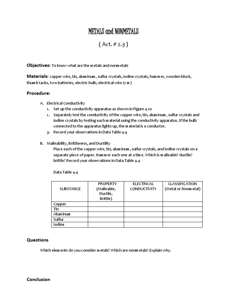 Distinguishing Metals from Nonmetals through Electrical Conductivity