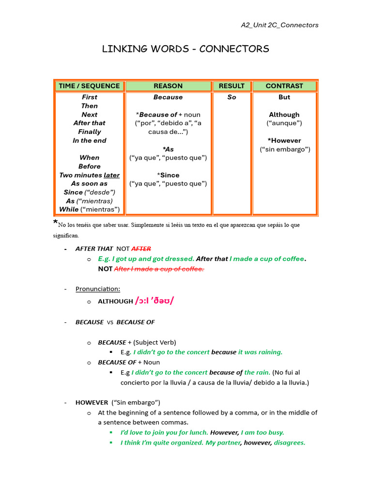 Connectors - Linkers For A2 | PDF