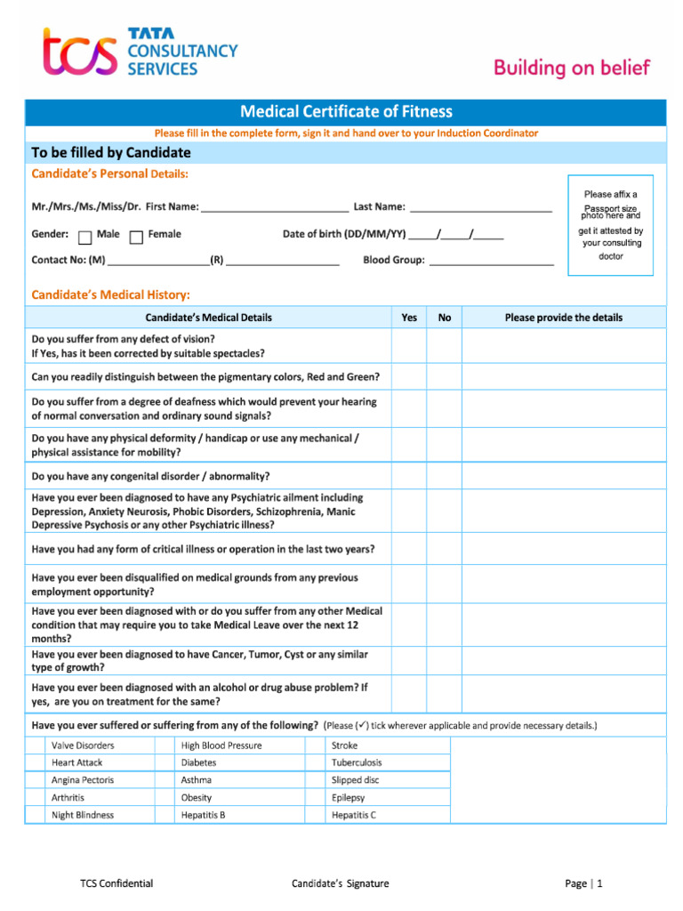 Medical Fitness Form | PDF