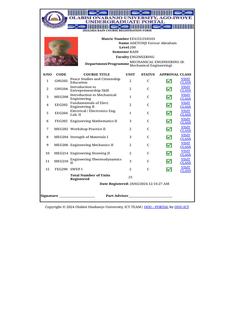 Rain 2023 - 2024 Course Registration Form | PDF | Mechanical ...