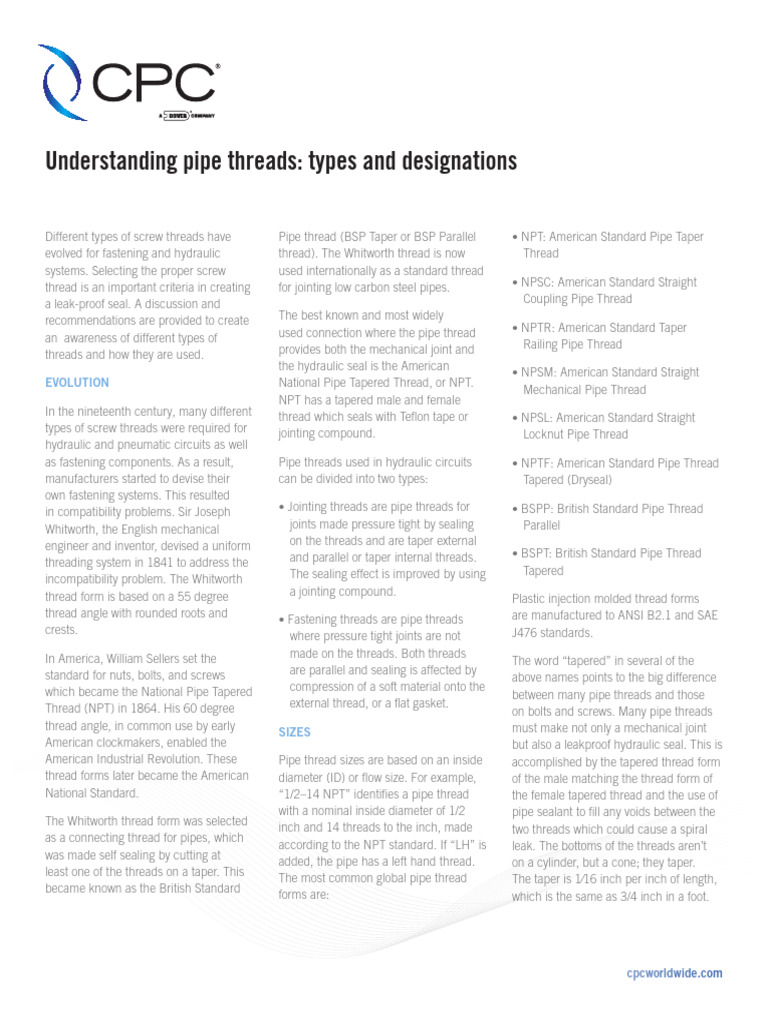 CPCPipeThreadTypesandDesignations Download Free PDF Pipe