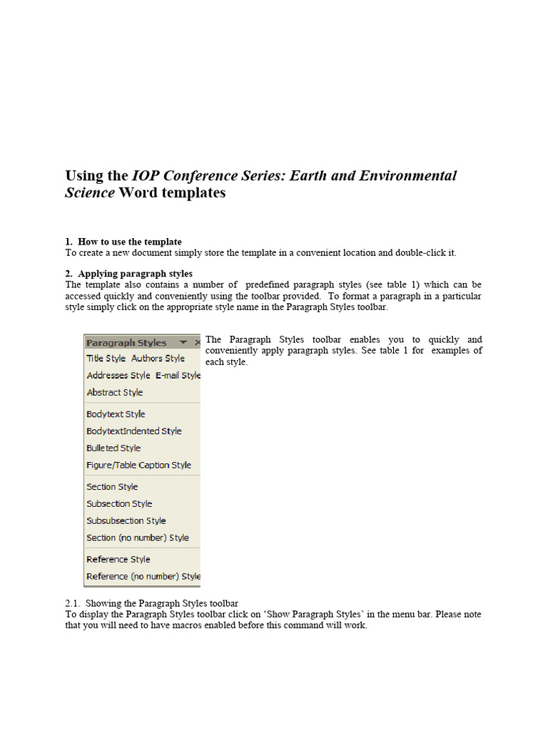 IOP EES Template User Guide | PDF | Paragraph | Software