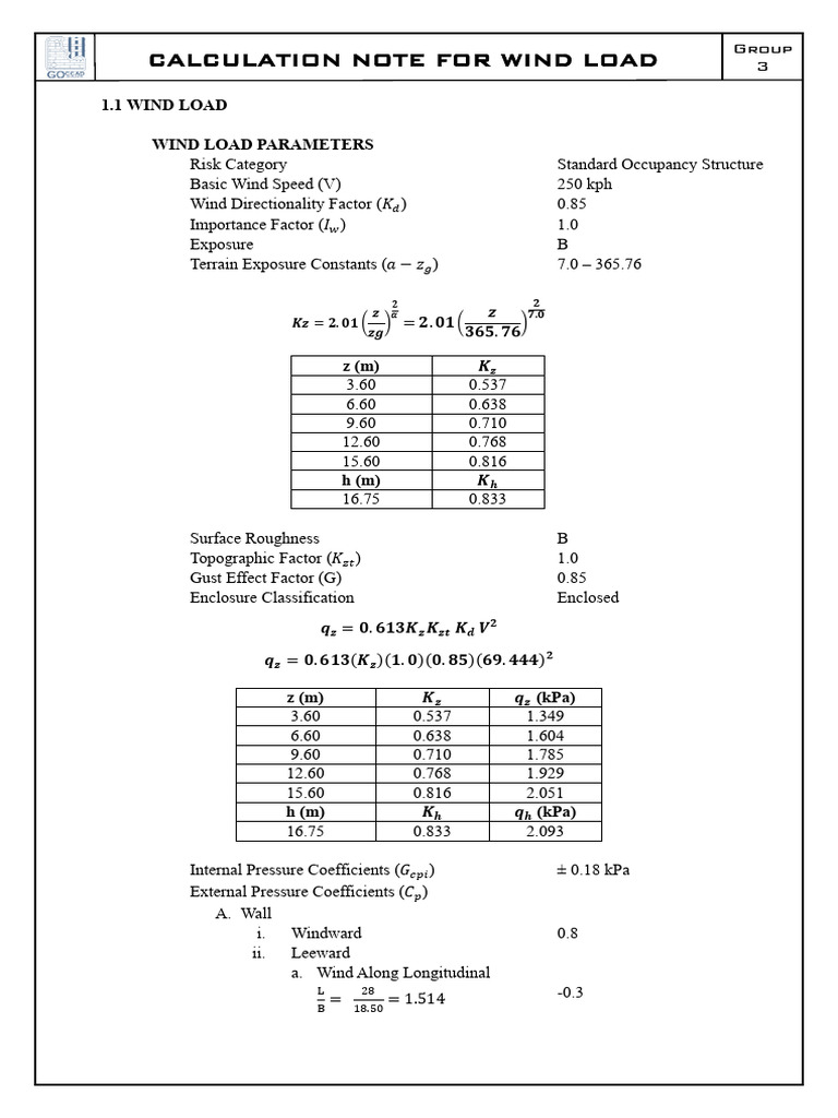 Wind Load Calculation Parameters Guide | PDF | Wound | Windward And Leeward