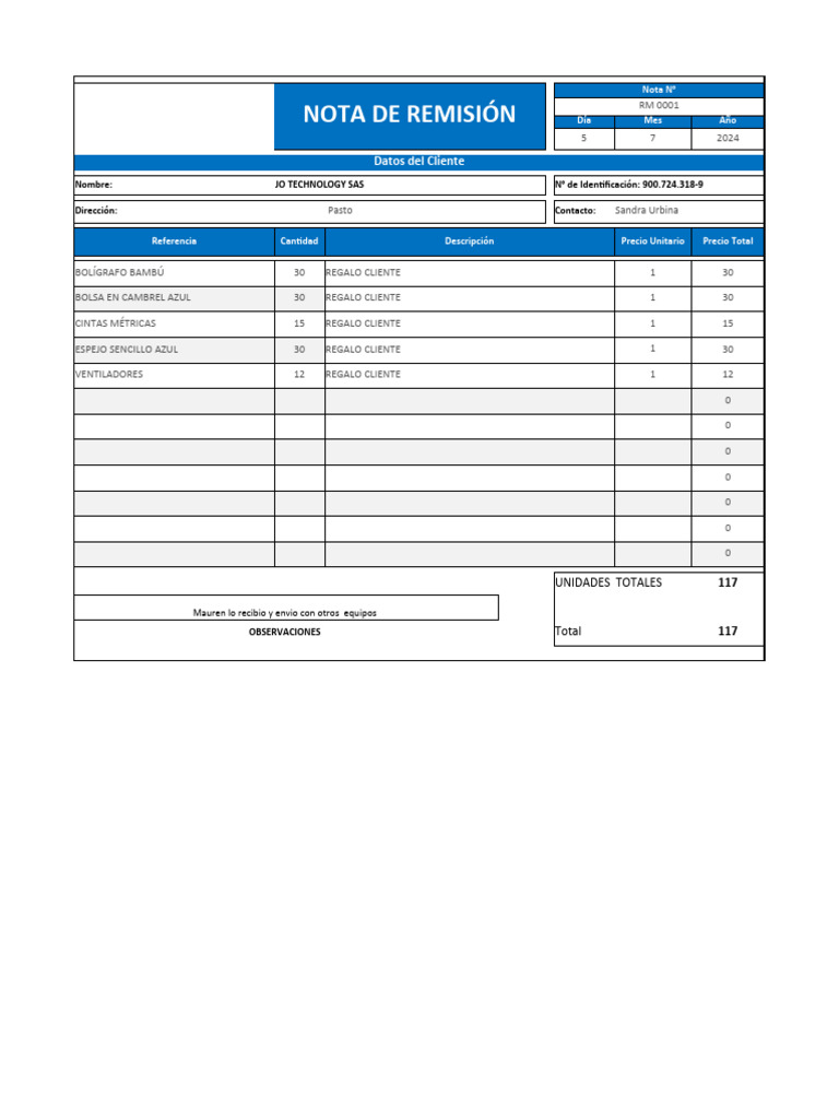 Notas de Remisión en Excel | PDF