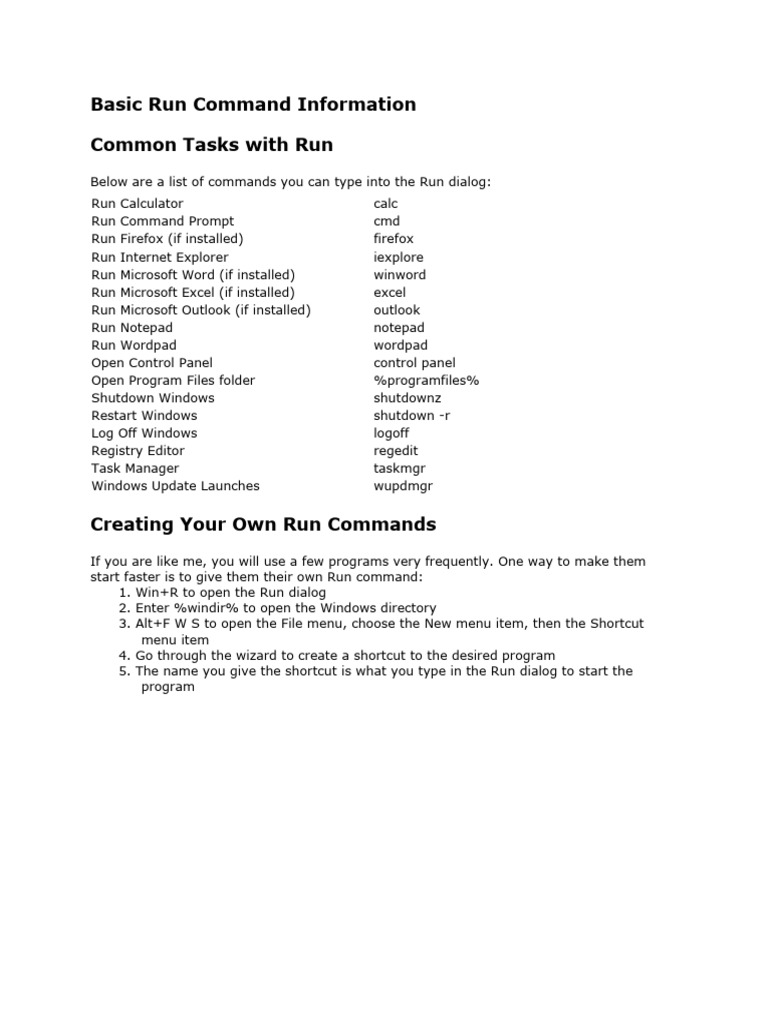 Basic run command information pdf microsoft windows computing