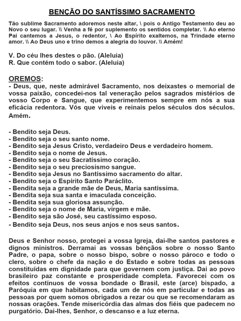 Benção Do Santíssimo Sacramento Pdf