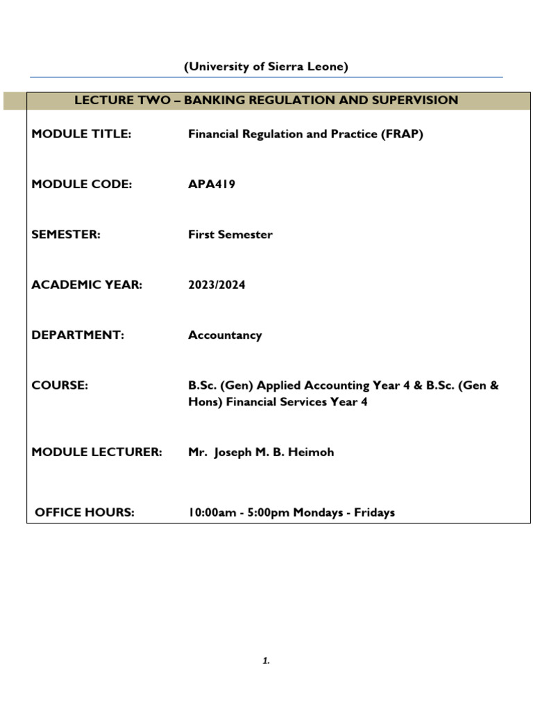 Banking Regulation for Accounting Students | PDF | Banks | Basel ...