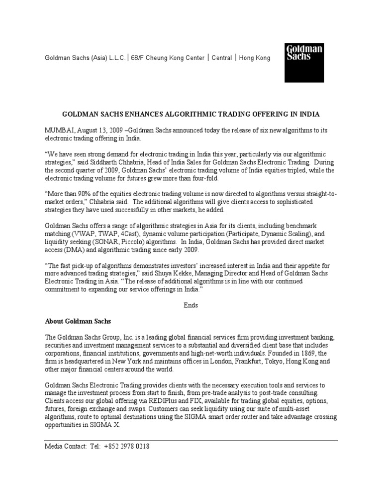 File | PDF | Goldman Sachs | Algorithmic Trading