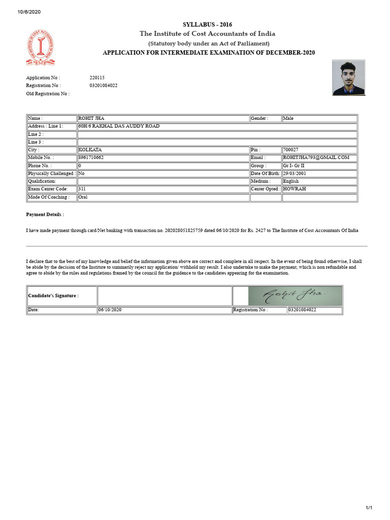 Intermediate Exam Application Form 2020 | PDF | Accountant | Financial ...