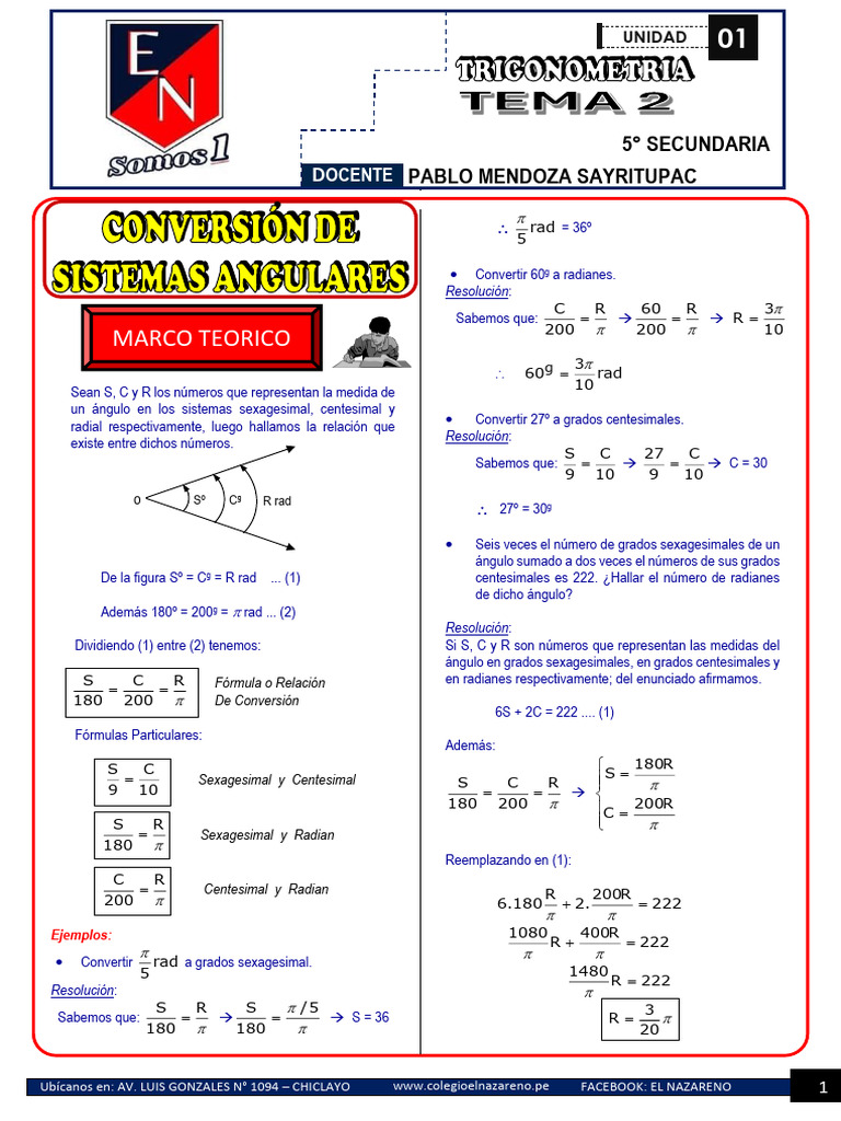 Trigonometria 5 Sec - Tema 2 | PDF | Sistema Internacional de Unidades ...