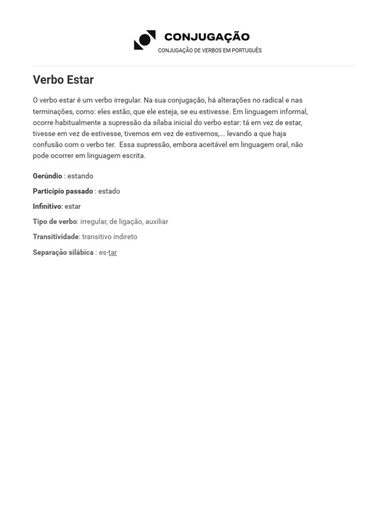 Conjugação do Verbo Estar em Português | PDF | Relações sintáticas ...