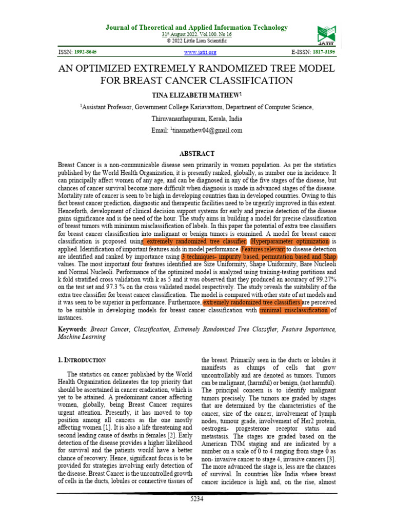 Breast Cancer Detection Using ETC | PDF | Machine Learning | Receiver ...
