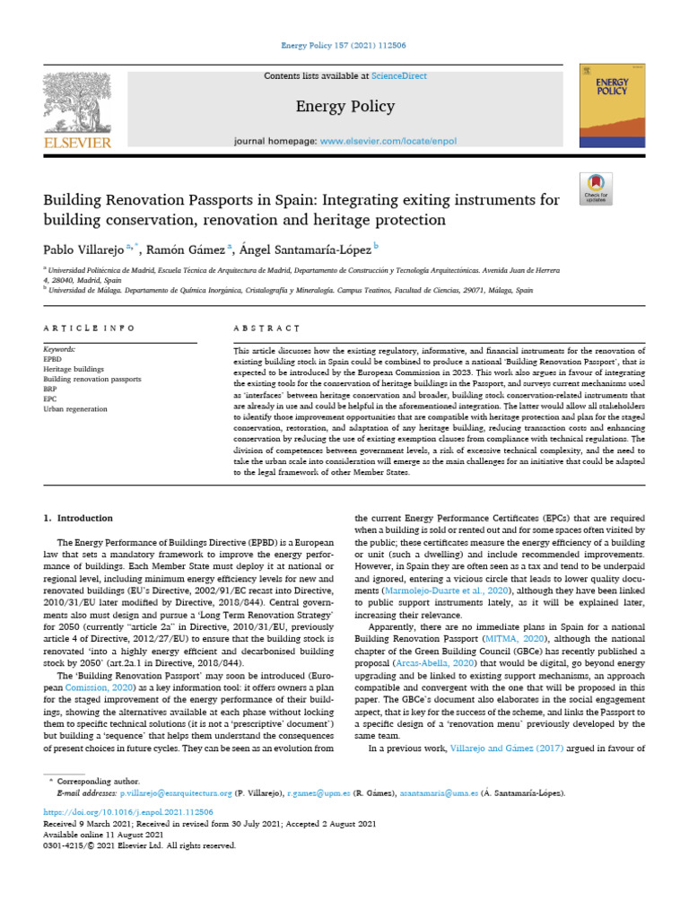 11 Building Renovation Passports in Spain Integrating Exiting ...