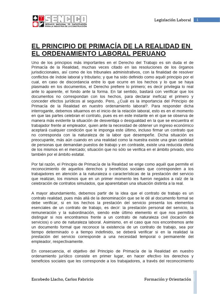 Primacia de La Realidad | PDF | Derecho laboral | Justicia