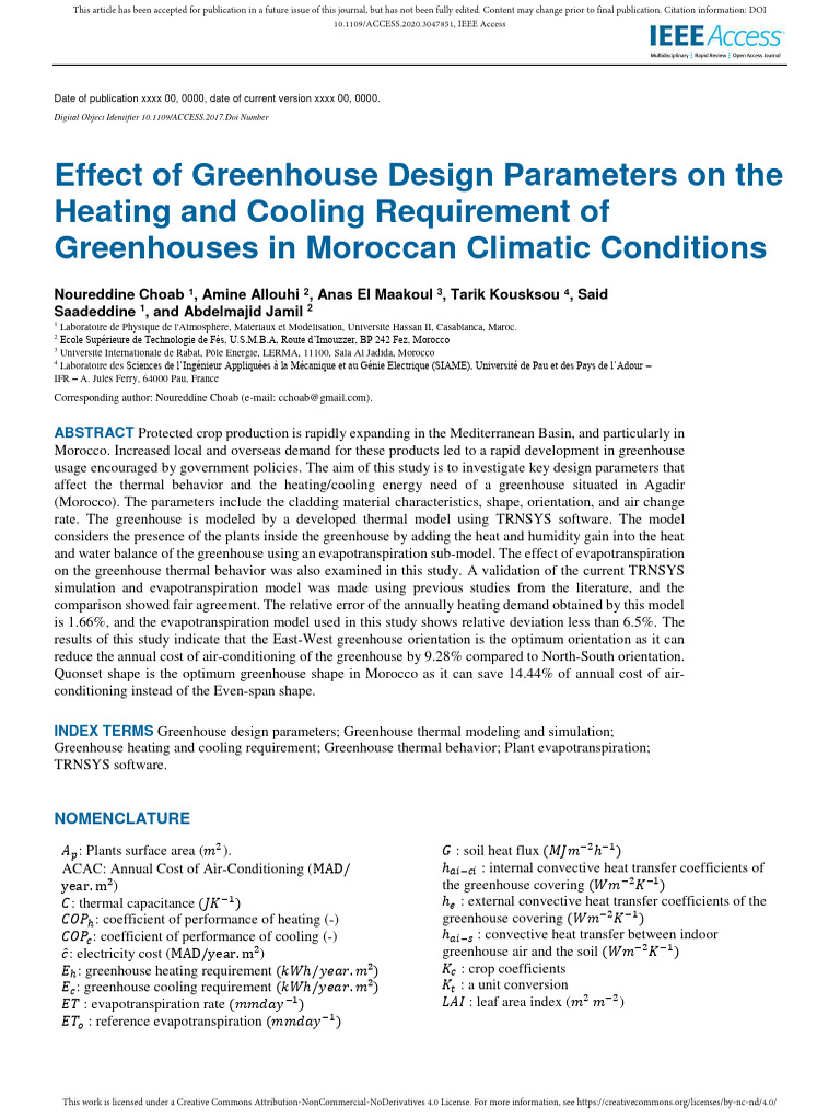 Effect of Greenhouse Design Parameters On The Heat | PDF | Heat ...