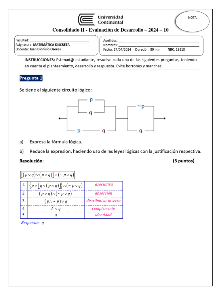 Evaluación de Matemática Discreta 2024 | PDF | Matemáticas ...
