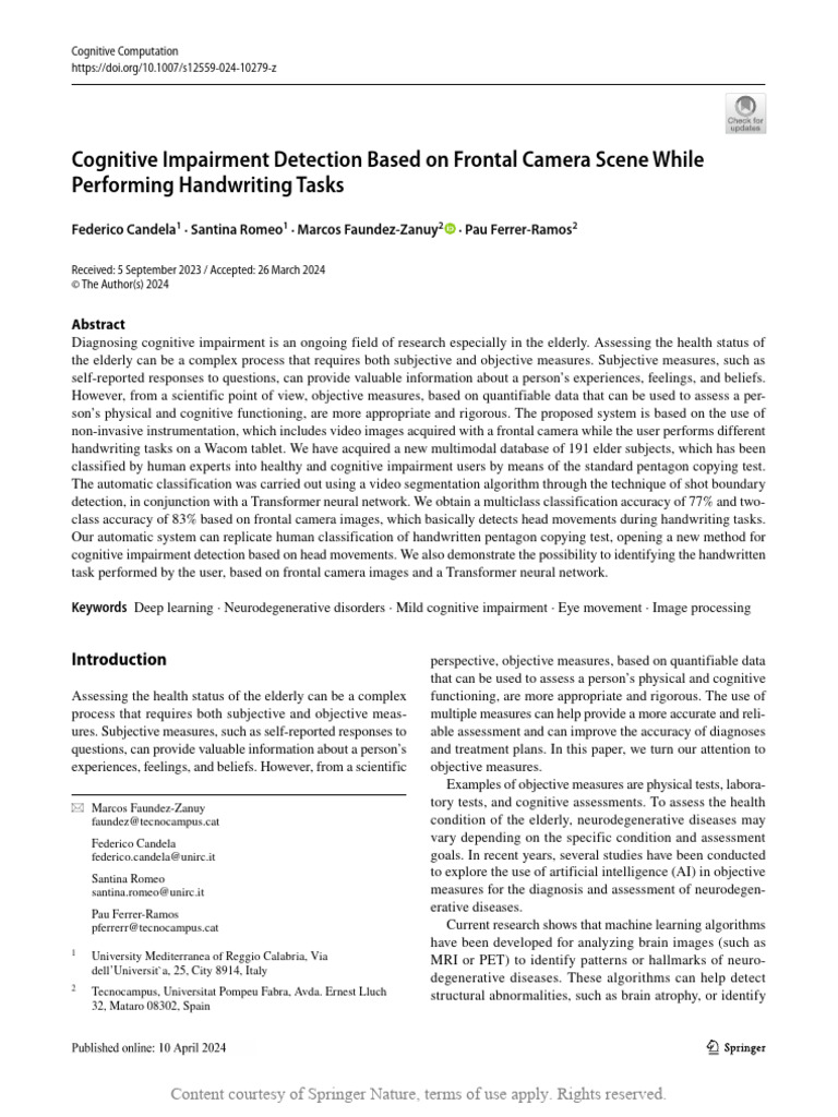 Cognitive Impairment Detection Based On Frontal Ca | PDF | Dementia ...