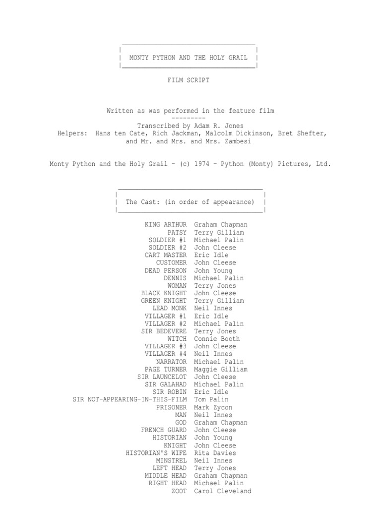 Monty Python And Holy Grail Script