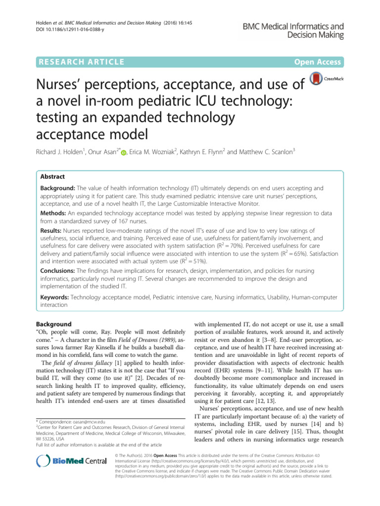Nurses Perceptions, Acceptance | PDF | Electronic Health Record | Usability